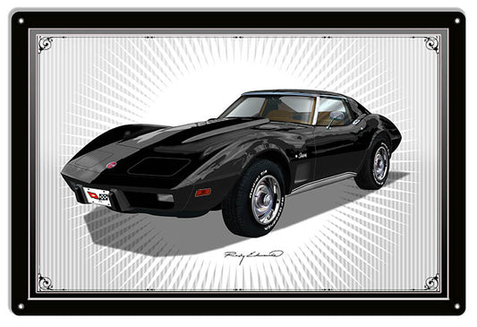 Corvette Sting Ray Black Vintage Style Metal Sign 18 × 30