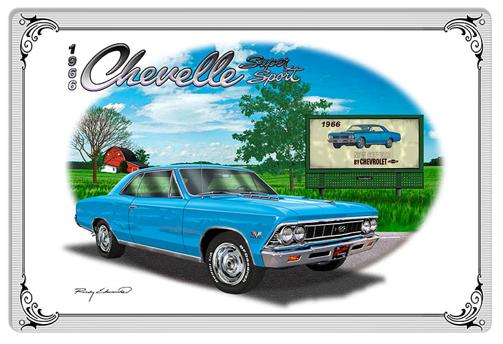 Chevy Super Sport Blue Car 16×24