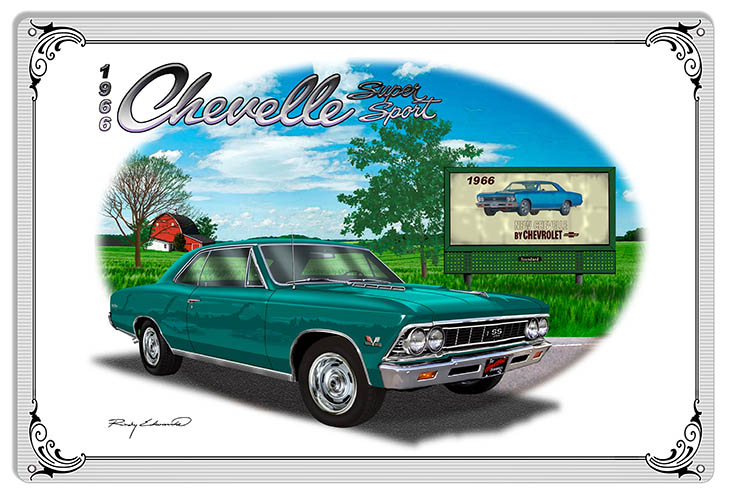 Chevy Super Sport Green Car 18×30