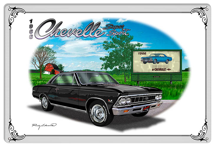 Chevy Super Sport Black Car 12×18