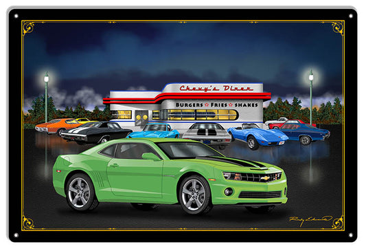 Chevys Diner Green Car Vintage Style Metal Sign 12 × 18