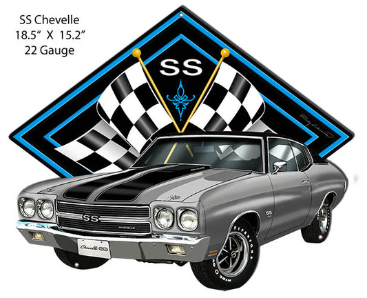 SS Chevelle Silver Car Vintage Style Metal Sign 15 × 18