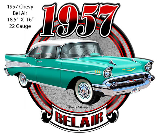 Chevy Bel Air Turquoise Vintage Style Metal Sign 16 × 18