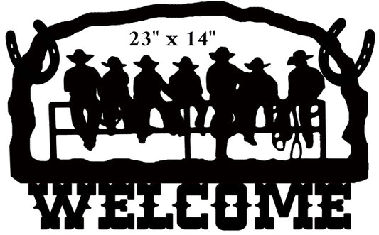 Welcome Cowboys Silhouette Vintage Style Metal Sign 14 × 22