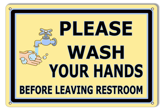 Please Wash Your Hands Restroom Vintage Style Metal Sign 9 × 12