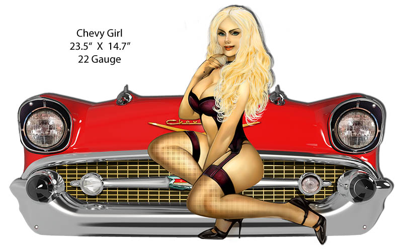Chevy Front End Pin Up Girl 14.7×23.5