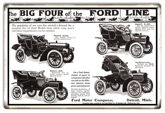 Big Four of The Ford Line Vintage Style Metal Sign 16 x 24