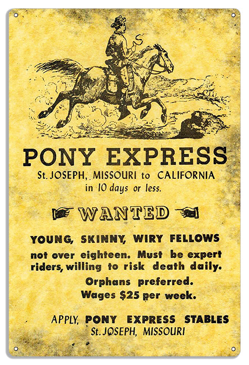 Pony Express California Vintage Style Metal Sign 12 x 18