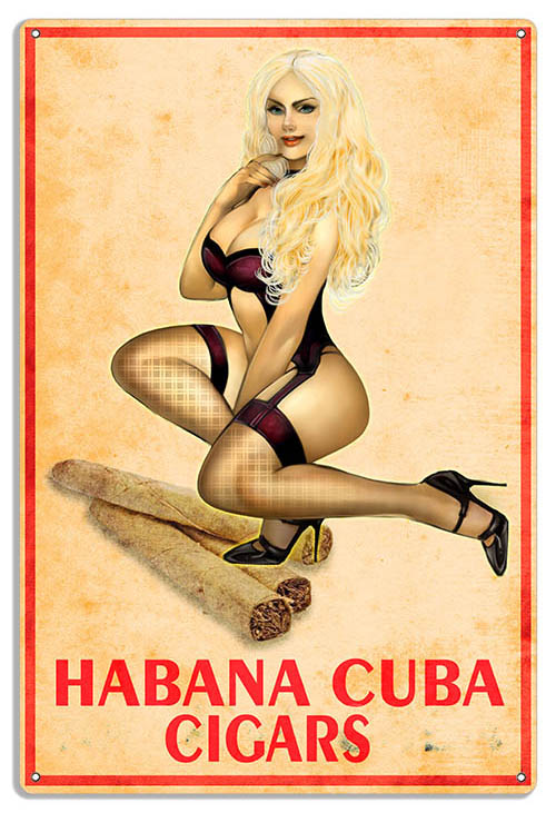 Habana Cuba Cigars Pin Up Girl Vintage Style Metal Sign 12 x 18