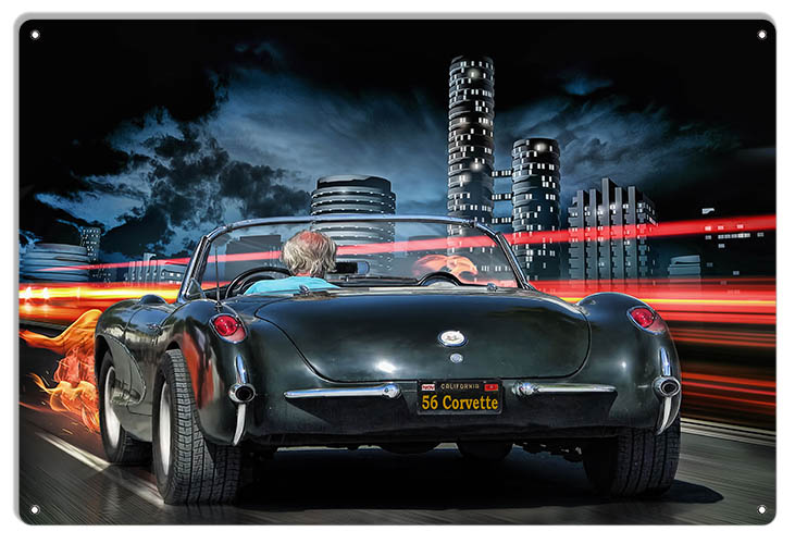 1956 Corvette Cruisin The Hwy Classic Car 12×18
