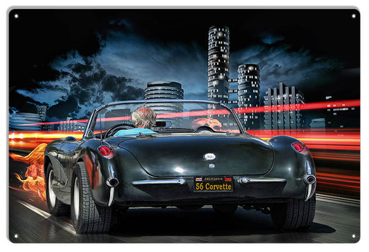 Corvette Cruisin The Hwy Classic Car Vintage Style Metal Sign 12 × 18