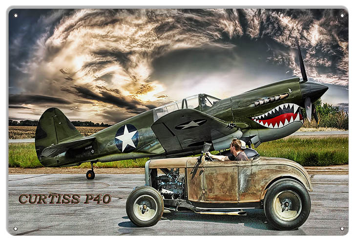 Curtiss P40 Aircraft Hot Rod Car 12×18