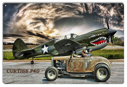 Curtiss P40 Aircraft Hot Rod Car 12×18