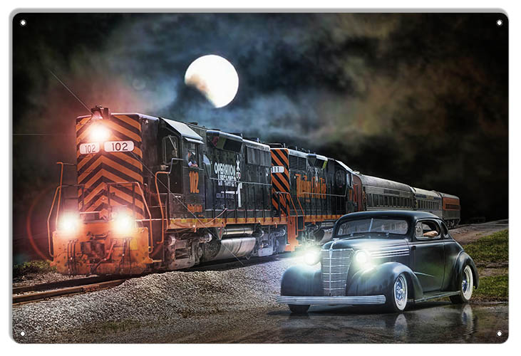 Classic Chevy And Locomotive Midnight Moon 12×18