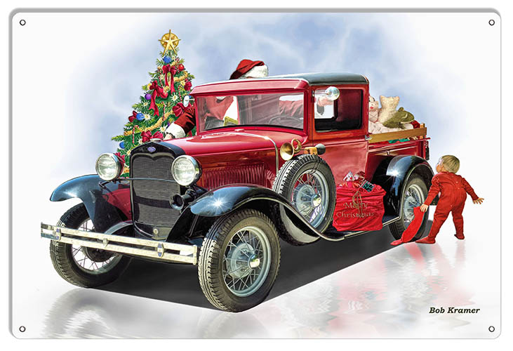 Classic Old Ford Truck Merry Christmas 12×18