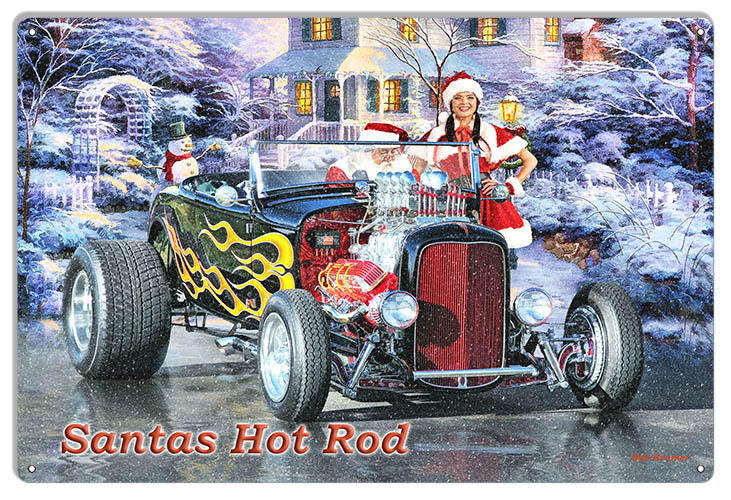 Santas Hot Rod Christmas 12×18