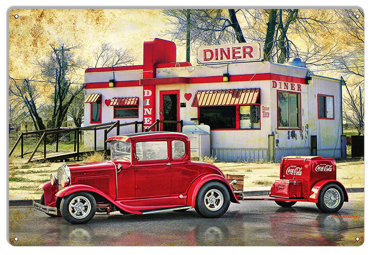 Classic Hot Rod At Diner 12×18