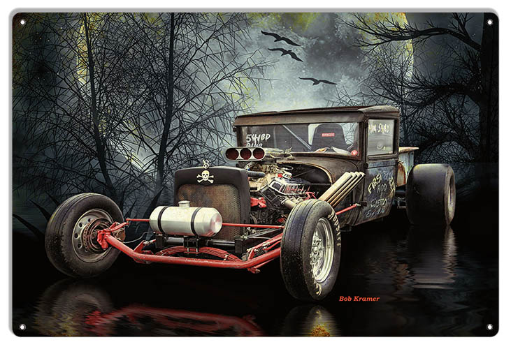 Rat Rod Hot Rod Car Skull 12×18