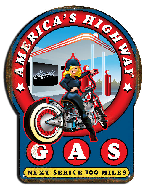 Americas Highway Art Vintage Style Metal Sign 12 × 16