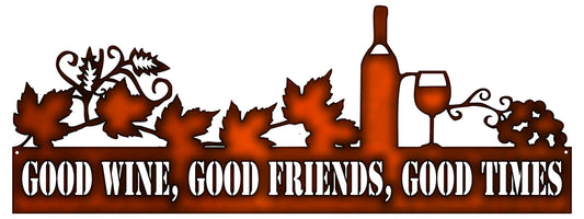 Good Wine Friends Times Vintage Style Metal Sign 9 × 23