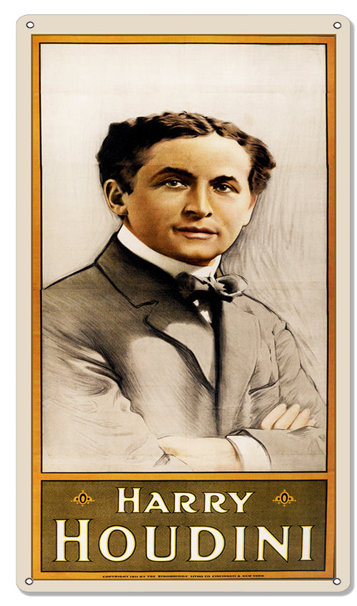 Harry Houdini Magician Vintage Style Metal Sign 12 × 24
