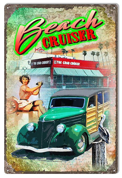 Beach Cruiser Vintage Style Metal Sign 12 × 18