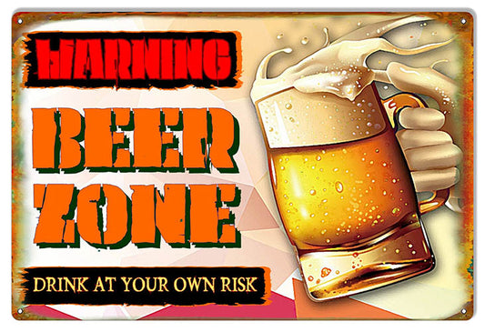 Beer Zone Bar Vintage Style Metal Sign 12 × 18