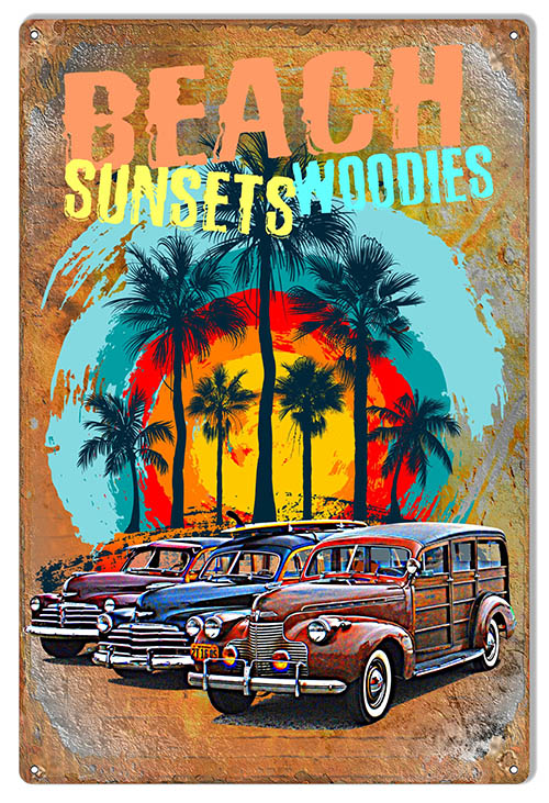 Beach Sunset Woodies 12×18