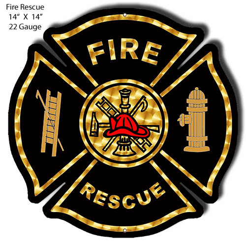 Fire Rescue Vintage Style Metal Sign 14 × 14