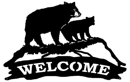 Welcome Bear Silhouette Vintage Style Metal Sign 15 × 23