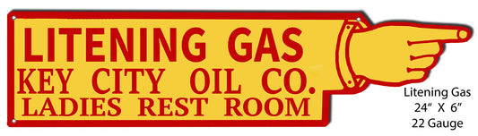 Litening Gas Ladies Restroom Garage Vintage Style Metal Sign 6 × 24