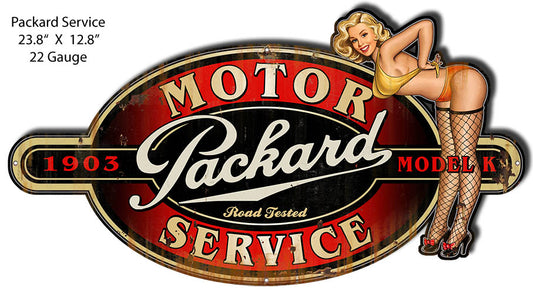Packard Motor Pin Up Girl Vintage Style Metal Sign 12 × 23