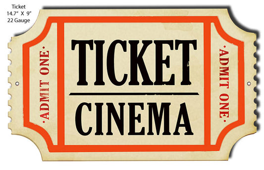 Cinema Movie Ticket Vintage Style Metal Sign 9 × 14