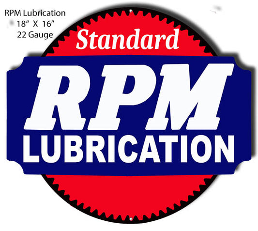 RPM Lubrication Gas Station Vintage Style Metal Sign 16 × 18