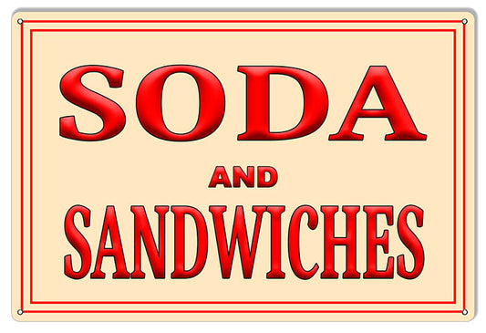 Soda and Sandwiches Vintage Style Metal Sign 12 X 18