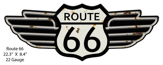 Route 66 Wings Vintage Style Metal Sign 8 x 22