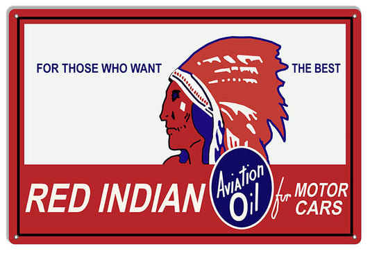 Red Indian Motor Oil Vintage Style Metal Sign 12 × 18
