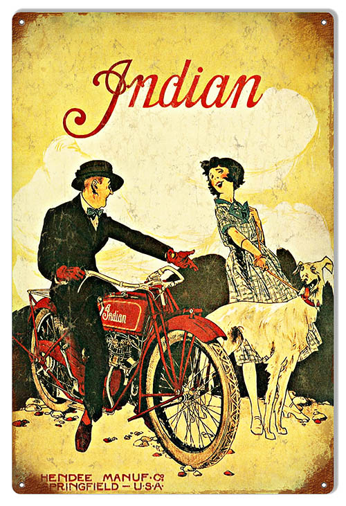 Indian Motorcycle With Couple 12×18