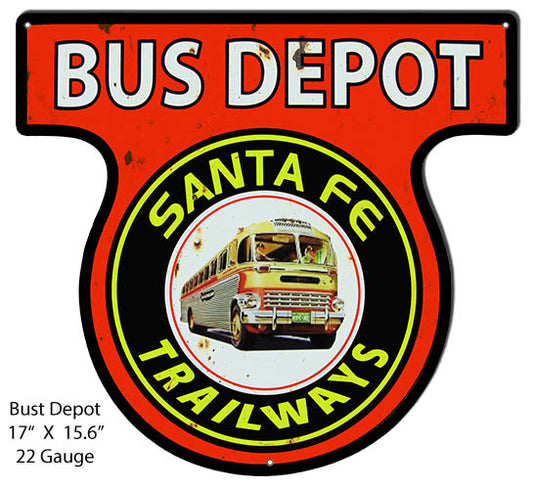 Santa Fe Trailways Bus Depot Vintage Style Metal Sign 15 × 17