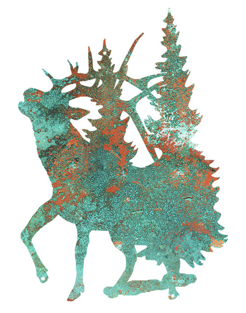 Deer In Trees Faux Patina Vintage Style Metal Sign 17 × 24