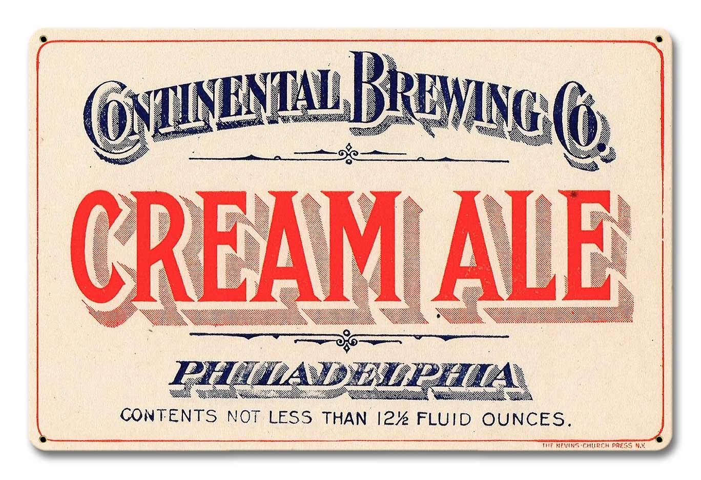 CONTINENTAL BREWING CO CREAM ALE 18 x 12