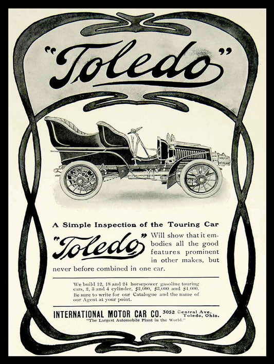 1903 TOLEDO MOTOR CAR 12 x 16