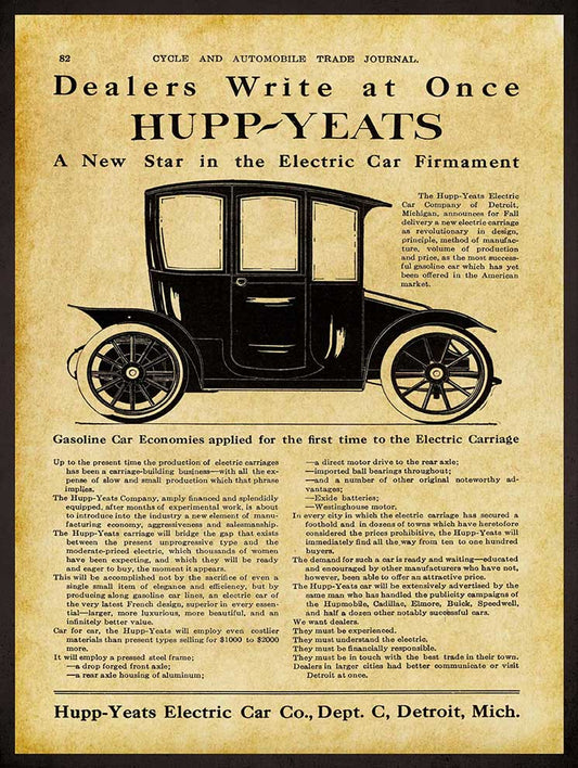1911 HUPP YEATS ELECTRIC CARS 12 x 16