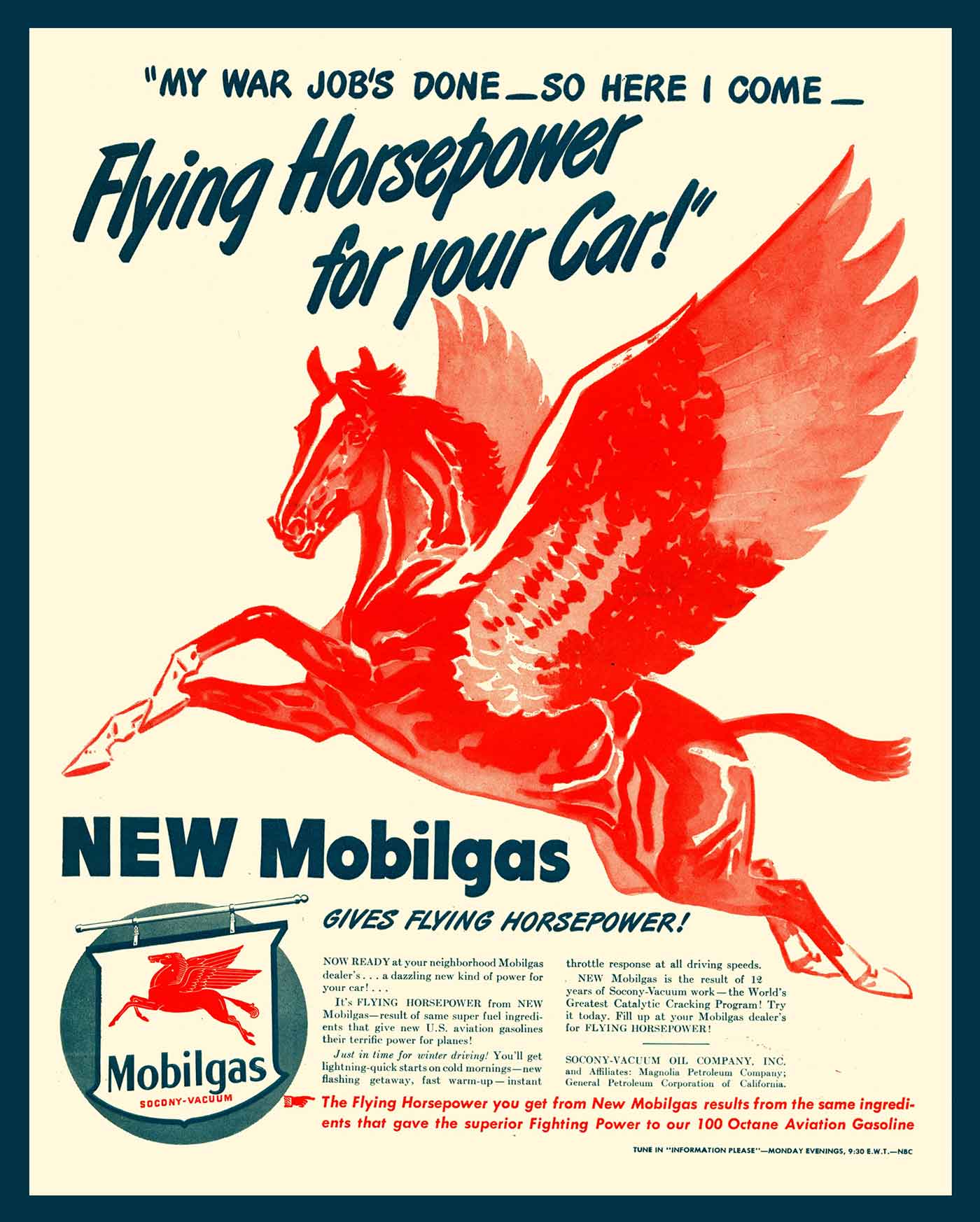 MOBIL GAS AD FLYING HORSEPOWER 24 x 30