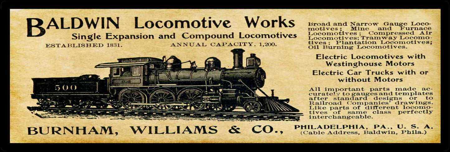 1901 BALDWIN LOCOMOTIVE 36 x 12