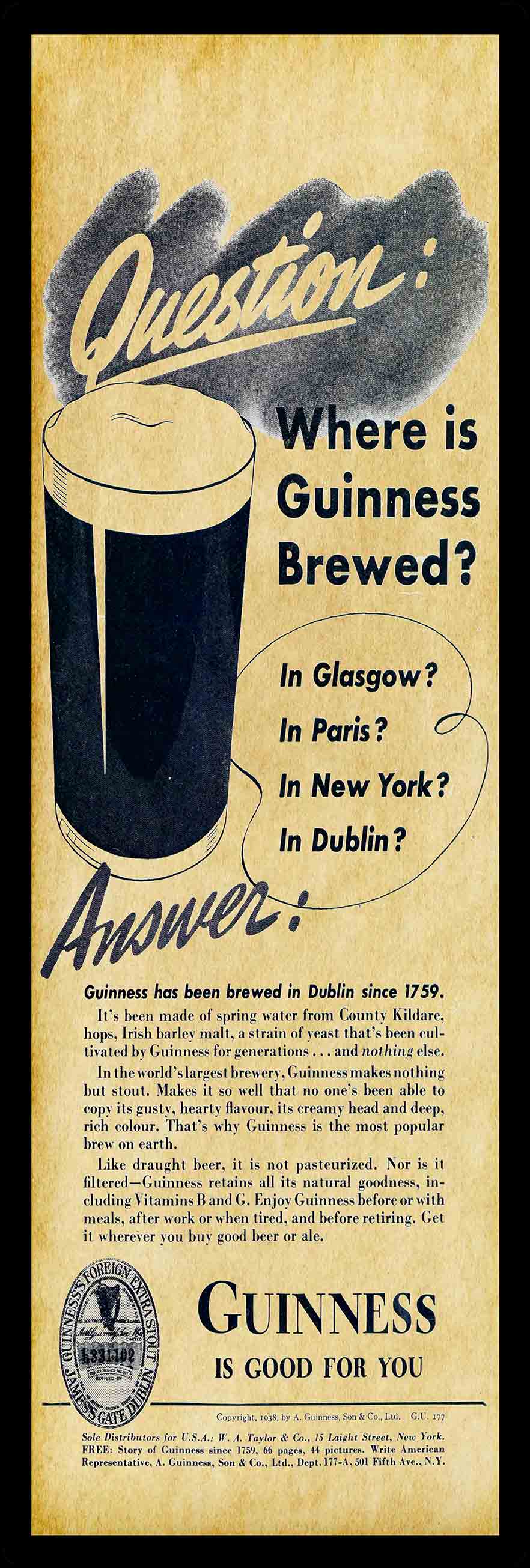 1938 GUINNESS 12 x 36