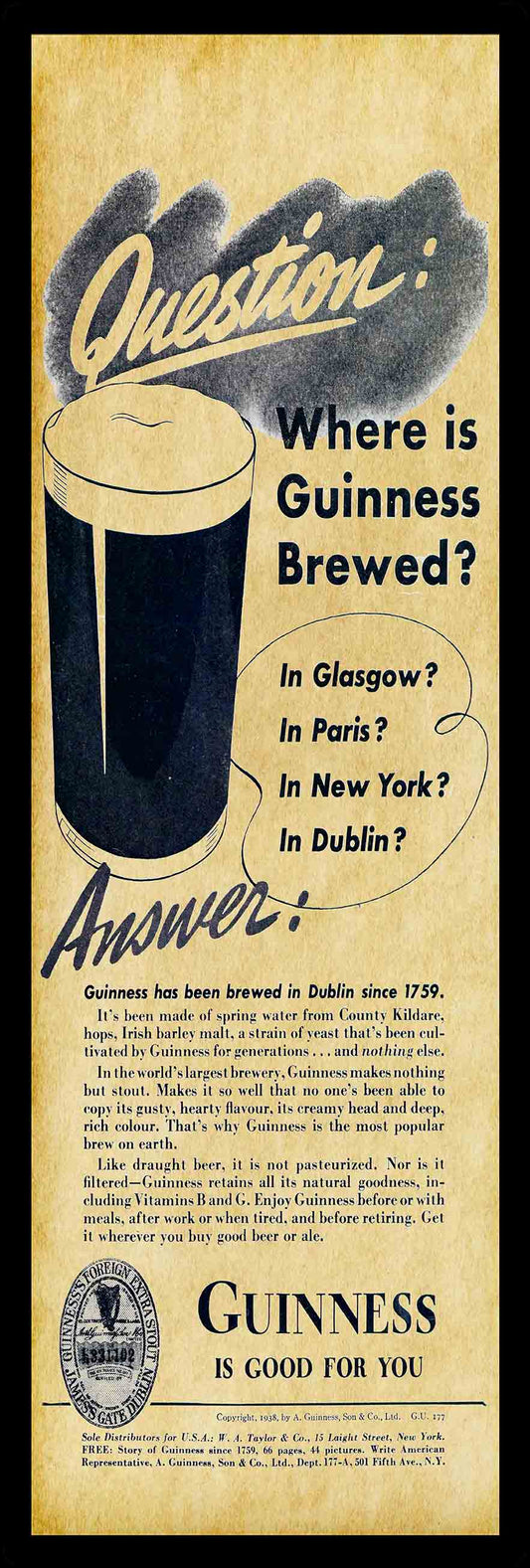1938 GUINNESS 12 x 36