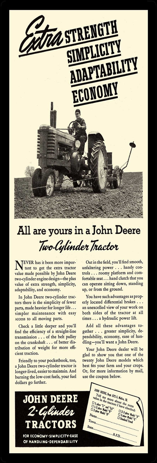 JOHN DEERE TWO CYLINDER AD 12 x 36