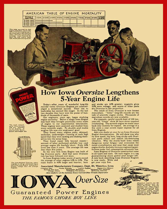 YANKEE 1920 IOWA ENGINE RED 24 x 30