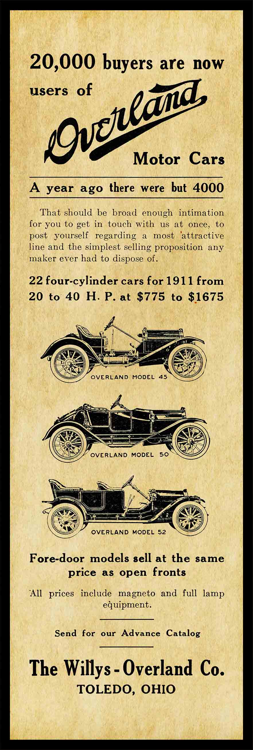 ADAM 1911 OVERLAND LONG 12 x 36